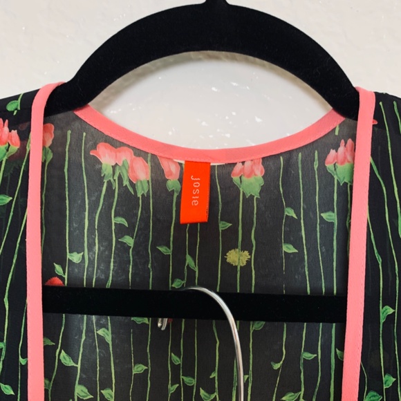 Josie Natori Two Piece Set Sheer Robe & Pant Small Floral Vintage Fairy Whimsy - Picture 2 of 12